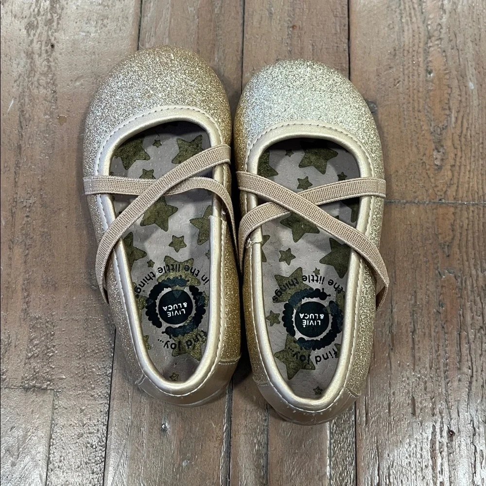 Livie & Luca gold metallic glitter cross strap Mary Jane flats size 6